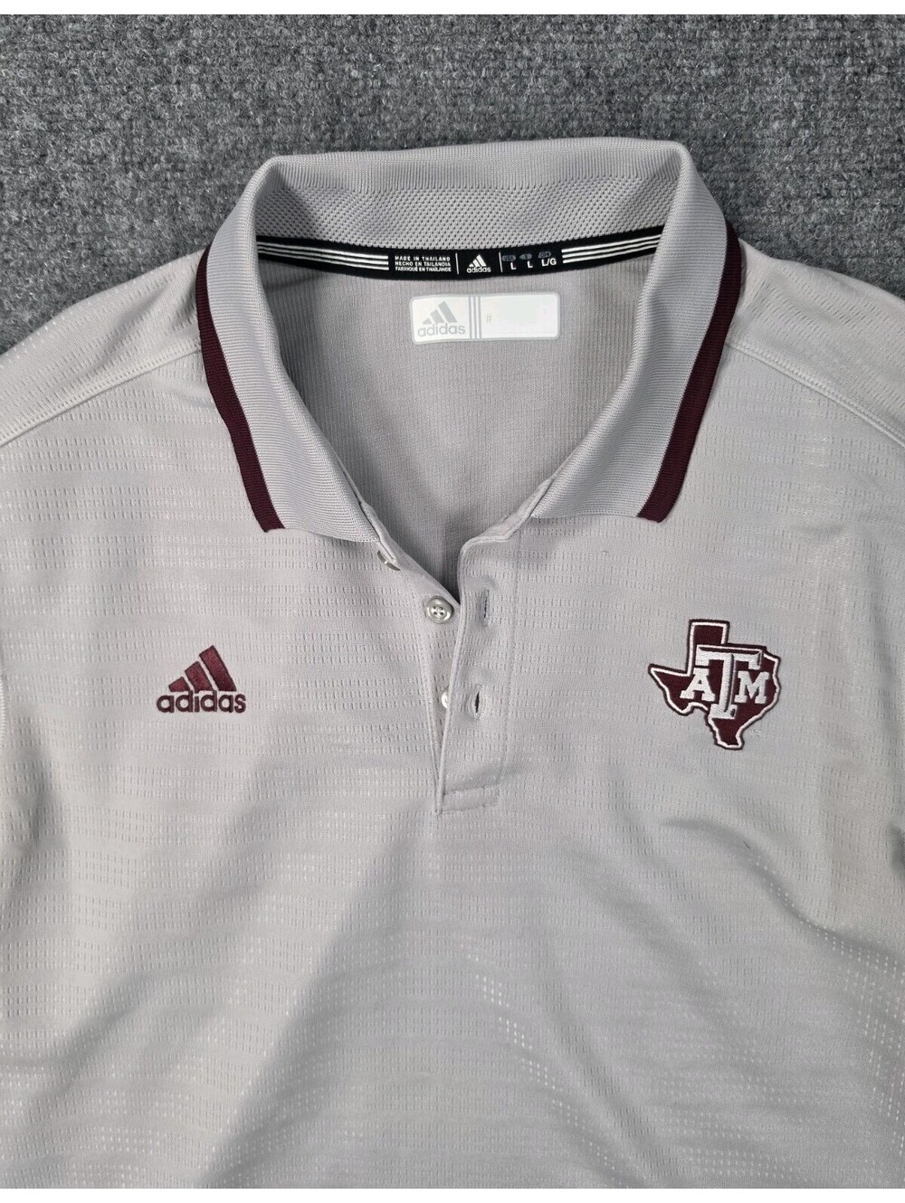 Adidas Texas A&M Aggies Polo Shirt Mens L Gray Maroon Climalite Golf NCAA